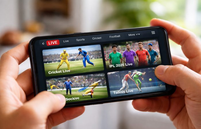 smartphone displaying sports streaming channels for live cricket viewing