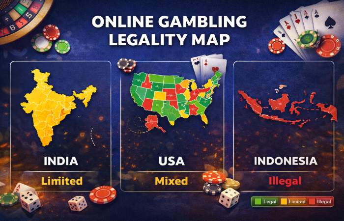 world map highlighting regions with different online gambling regulations