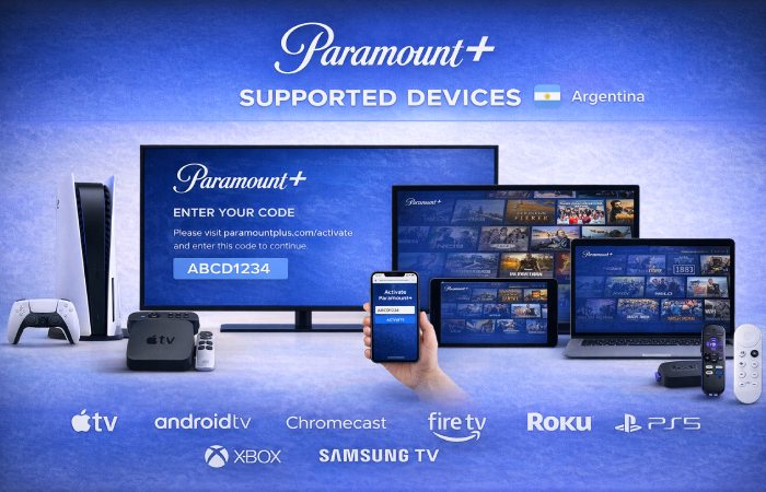 Streaming devices compatible with Paramount Plus activation in Argentina including Roku Fire TV and Apple TV
