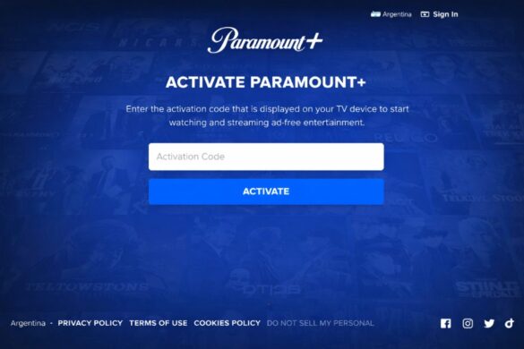 Paramount Plus activate page at paramountplus.com/activate showing code entry field