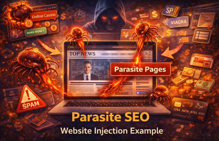 unrelated website showing injected content in backend dashboard